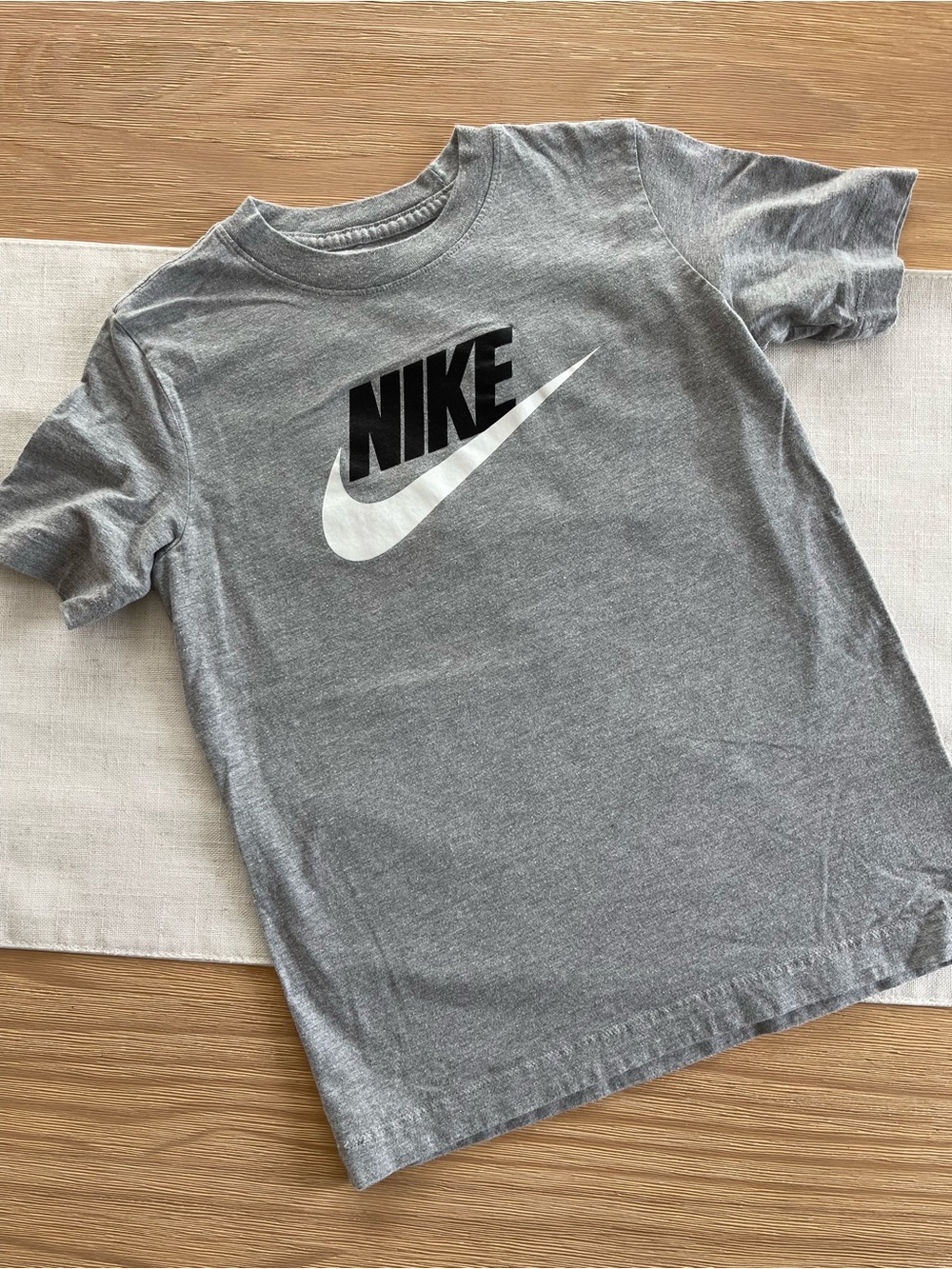Nike Gray Tee with Black & White Logo - Kids Short Sleeve